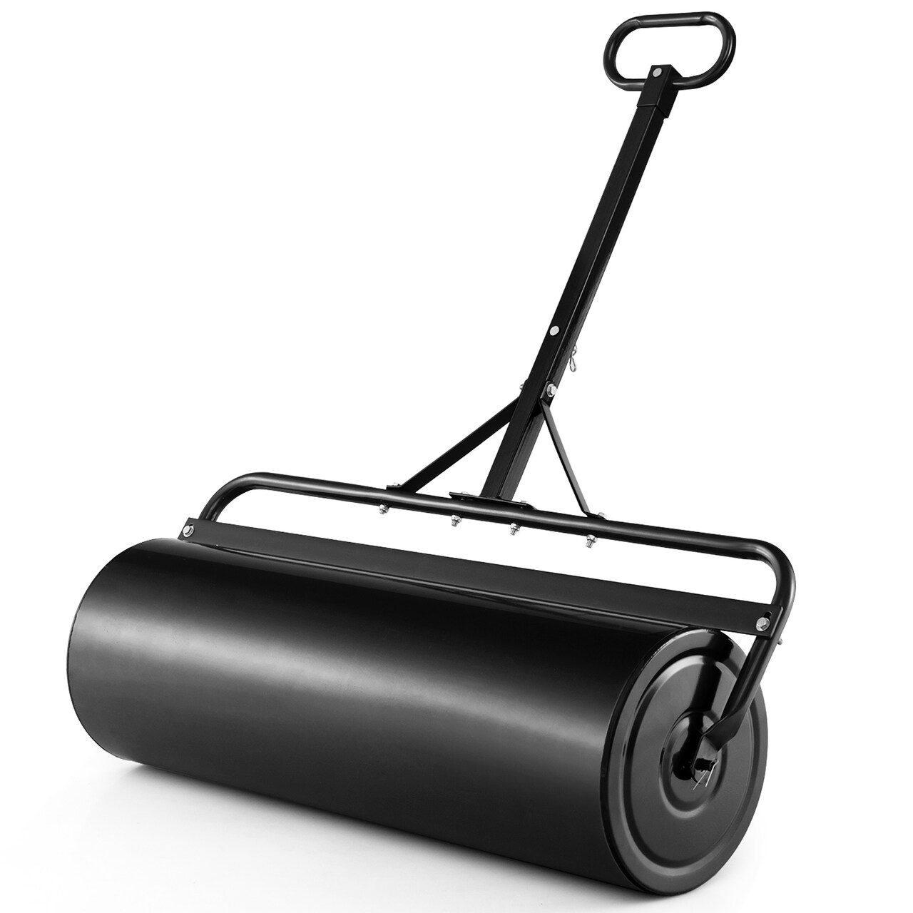 Black Heavy-Duty 30-Gallon Metal Lawn Roller with Tow-Behind Handle for Garden Lawn Care